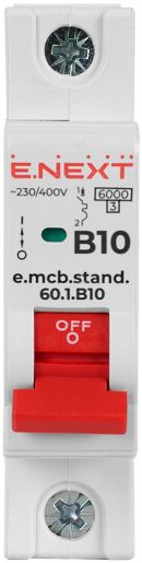 Модульний автоматичний вимикач E.NEXT (e.mcb.stand.60.1.B10) 1p, 10А, B, 6кА (s001107)