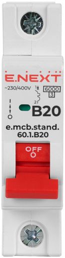 Модульний автоматичний вимикач E.NEXT (e.mcb.stand.60.1.B20) 1р, 20А, B, 6кА (s001109)