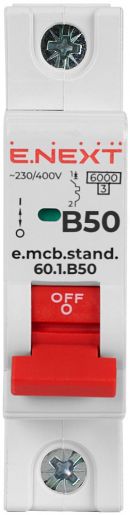 Модульный автоматический выключатель E.NEXT (e.mcb.stand.60.1.B50) 1р, 50А, B, 6кА (s001113)