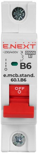 Модульный автоматический выключатель E.NEXT (e.mcb.stand.60.1.B6) 1р, 6А, B, 6кА (s001106)