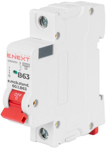 Модульный автоматический выключатель E.NEXT (e.mcb.stand.60.1.B63) 1р, 63А, B, 6кА (s001114)