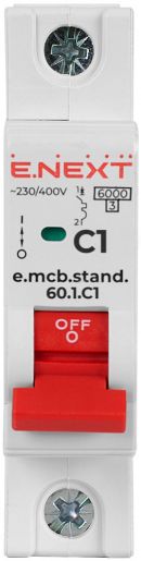 Модульний автоматичний вимикач E.NEXT (e.mcb.stand.60.1.C1) 1p, 1А, C, 6кА (s002101)