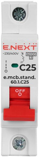 Модульний автоматичний вимикач E.NEXT (e.mcb.stand.60.1.C25) 1p, 25А, C, 6кА (s002110)