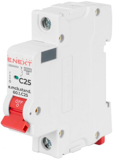 Модульный автоматический выключатель E.NEXT (e.mcb.stand.60.1.C25) 1p, 25А, C, 6кА (s002110)