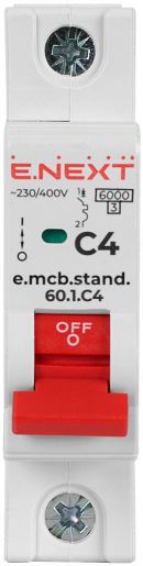 Модульний автоматичний вимикач E.NEXT (e.mcb.stand.60.1.C4) 1p, 4А, C, 6кА (s002104)