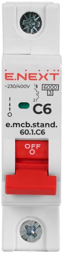 Модульний автоматичний вимикач E.NEXT (e.mcb.stand.60.1.C6) 1p, 6А, C, 6кА (s002106)