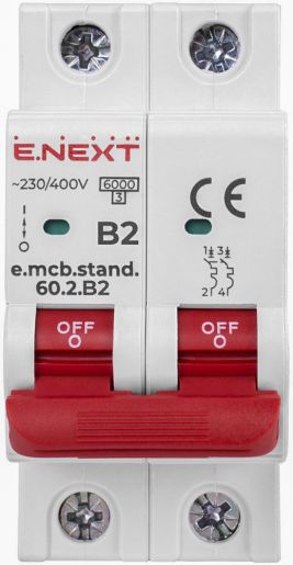Модульный автоматический выключатель E.NEXT (e.mcb.stand.60.2.B2) 2p, 2А, B, 6кА (s001133)