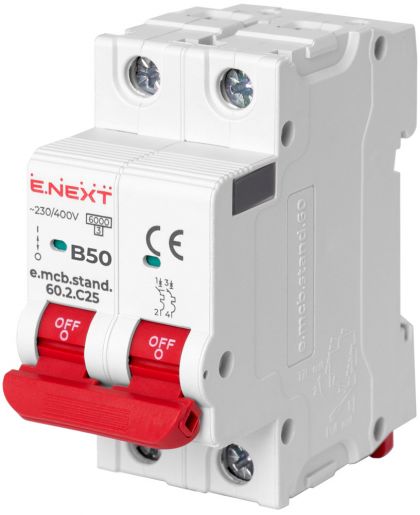 Модульний автоматичний вимикач E.NEXT (e.mcb.stand.60.2.B50) 2p, 50А, B, 6кА (s001122)