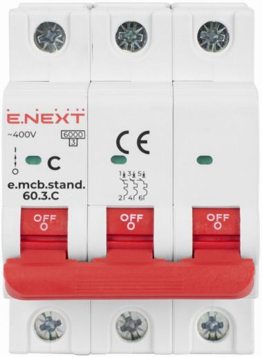 Модульный автоматический выключатель E.NEXT (e.mcb.stand.60.3.C10) 3p, 10А, C, 6кА (s002130)