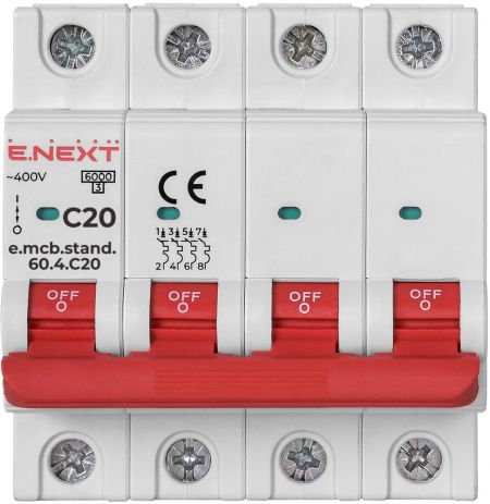 Модульний автоматичний вимикач E.NEXT (e.mcb.stand.60.4.C20) 4p, 20А, C, 6кА (s002148)