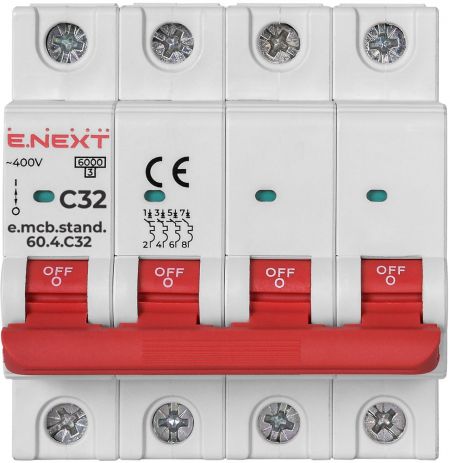 Модульний автоматичний вимикач E.NEXT (e.mcb.stand.60.4.C32) 4p, 32А, C, 6кА (s002150)