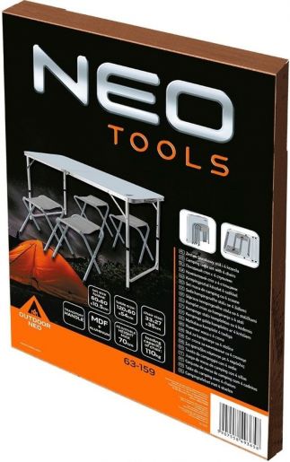 Набір стіл та стільці розкладні Neo Tools, стіл 120x60x54 (63-159)