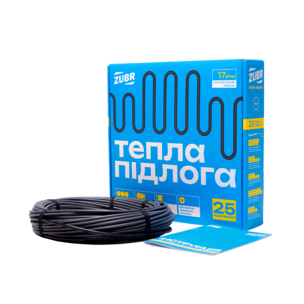 Нагрівальний кабель Zubr DC Cable 17, 12.5м, 1.3-1.6кв.м, 210Вт Артикул: 6430016