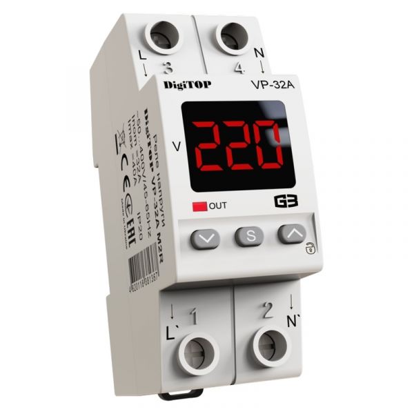 Реле напруги DigiTOP VP-32A M2R (4820118381367) Реле напруги DigiTOP VP-32A M2R (4820118381367)