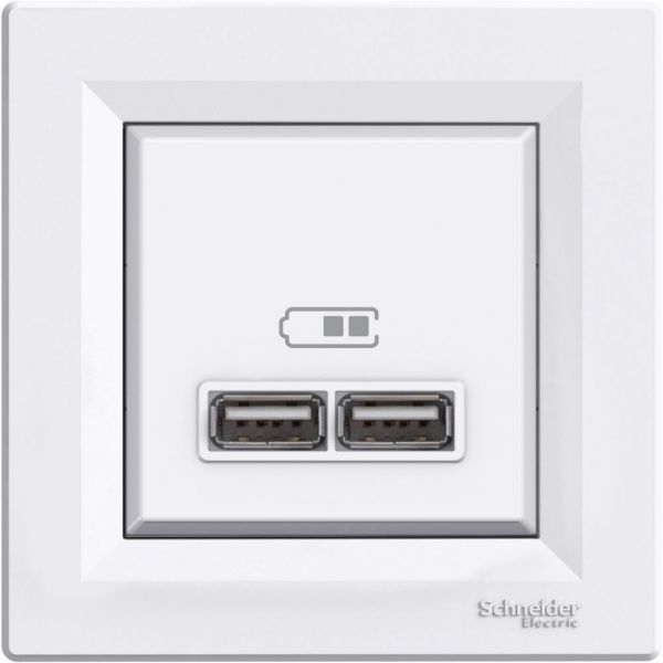 Розетка USB Schneider Electric Asfora 2.1А, Біла Розетка USB Schneider Electric Asfora 2.1А, Біла