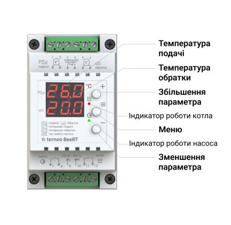 Терморегулятор для електричних котлів Terneo BeeRT, 2x16А, 2x3000ВА