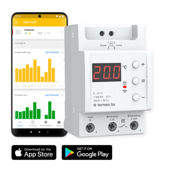 Терморегулятор Terneo BX підвищеної потужності, Wi-Fi, 32А, 7000ВА Артикул: 6420004
