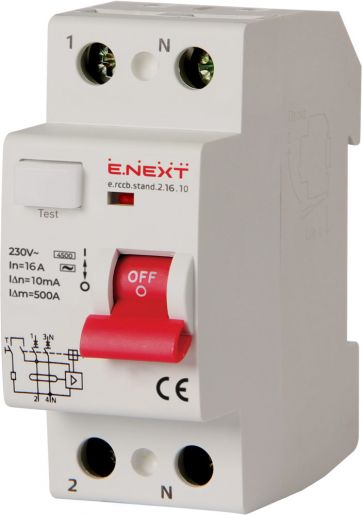 Выключатель дифференциального тока E.NEXT (e.rccb.stand.2.16.10) 2p, 16А, 10mA, 4.5кА (s034006) УЗО