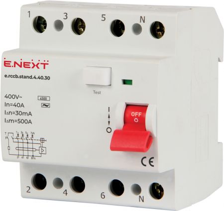Выключатель дифференциального тока E.NEXT (e.rccb.stand.4.40.30) 4p, 40А, 30mA, 4.5кА (s034004) УЗО