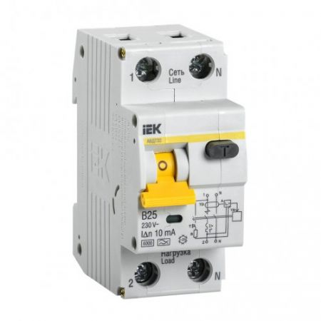 Выключатель дифференциального тока IEK АВДТ32, B, 2p, B, 25А, 10mA, 6кА (MAD22-5-025-B-10) УЗО