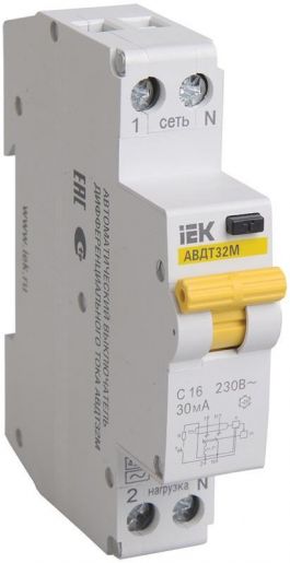 Выключатель дифференциального тока IEK АВДТ32М, C, 2p, 25А, 30mA, 4.5кА (MAD32-5-025-C-30) УЗО